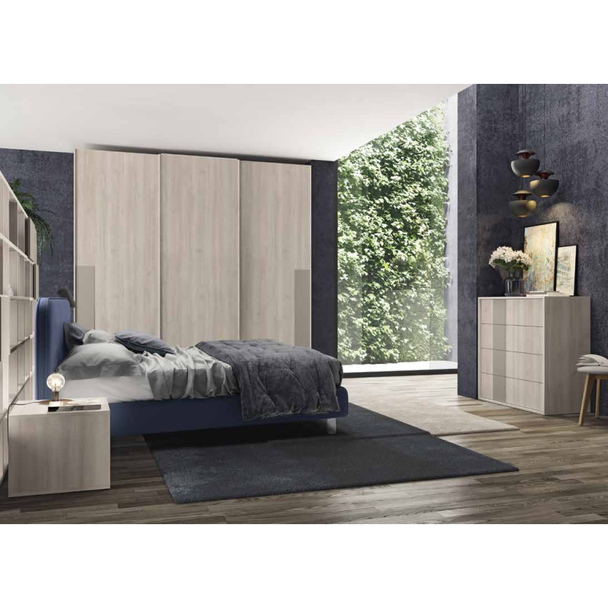 Letto matrimoniale moderno 160x190 in Grigio Argento e Olmo Natura