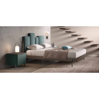 Double bed with upholstered headboard and Split Spar melamine bed frame