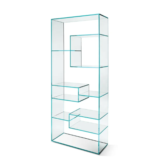 Glass bookshelf or display case with mirrored base Liber Tonelli Design