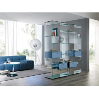 Glass bookshelf or display case with mirrored base Liber Tonelli Design