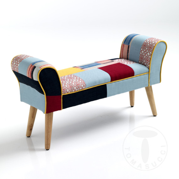 Patchwork bench with wooden legs Tomasucci Kaleidos