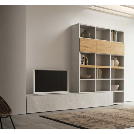 Complete wall unit with floor bases and bookcase - SKT22 Tomasella