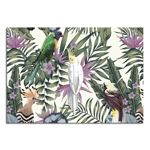 Canvas painting Pintdecor Parrots among the Leaves