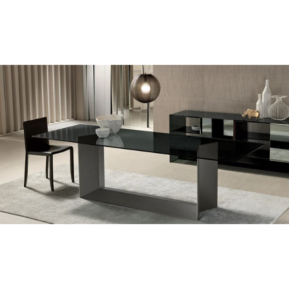 Mesa fija con tablero de vidrio y base de metal T5 Tonelli Design