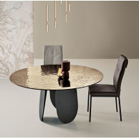 Fixed round table with central base, hammered glass top Maya Capodarte