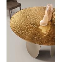 Fixed round table with central base, hammered glass top Maya Capodarte