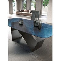 Fixed shaped table with hammered glass top Karl Capodarte