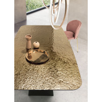 Fixed shaped table with hammered glass top Karl Capodarte