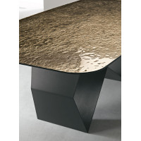 Fixed shaped table with hammered glass top Karl Capodarte